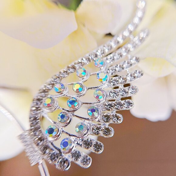 Angel wings headband, silver halo crown, Flower girl headpiece, Fairy halo crown - Picture 2 of 6